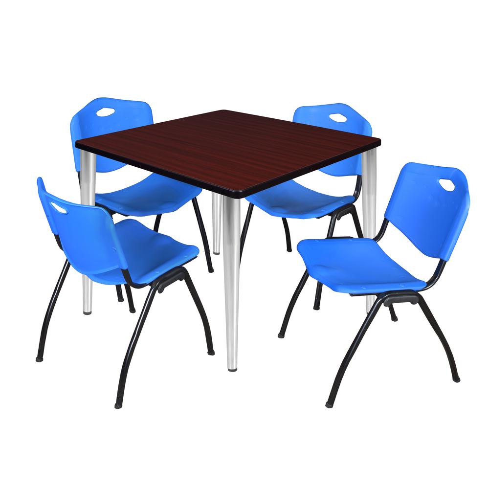 Regency Kahlo 36 in. Square Breakroom Table- Mahogany Top, Black Base & 4 M Stack Chairs- Blue. Picture 1