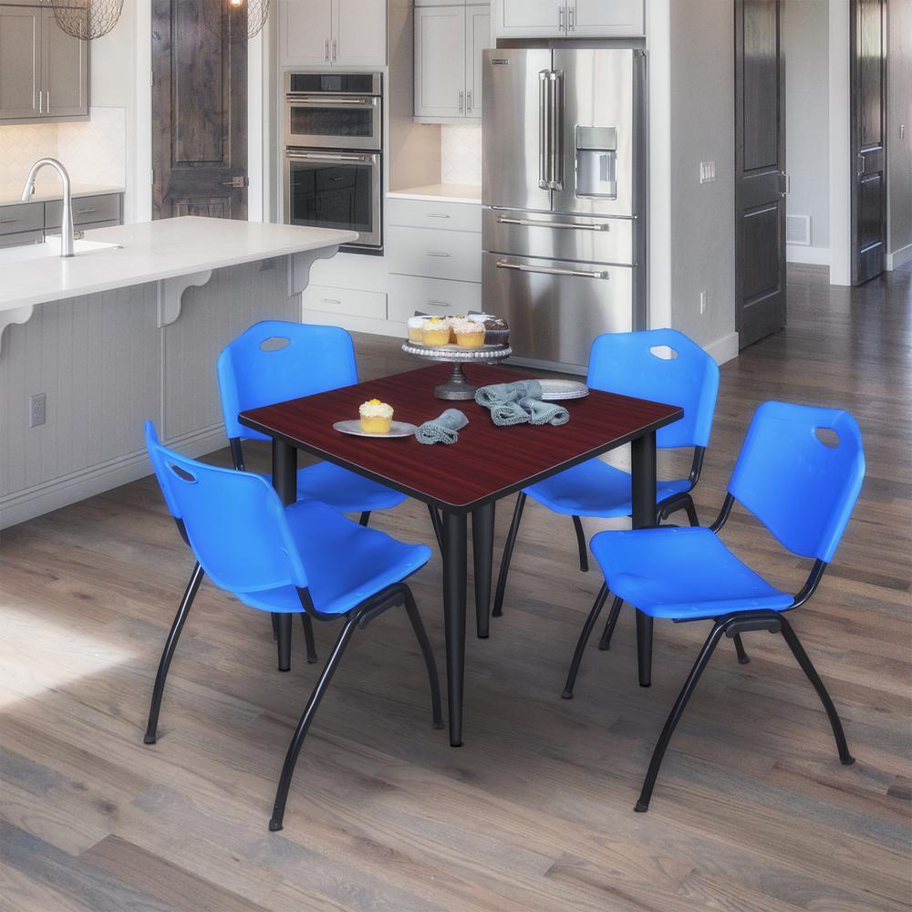 Regency Kahlo 36 in. Square Breakroom Table- Mahogany Top, Black Base & 4 M Stack Chairs- Blue. Picture 7
