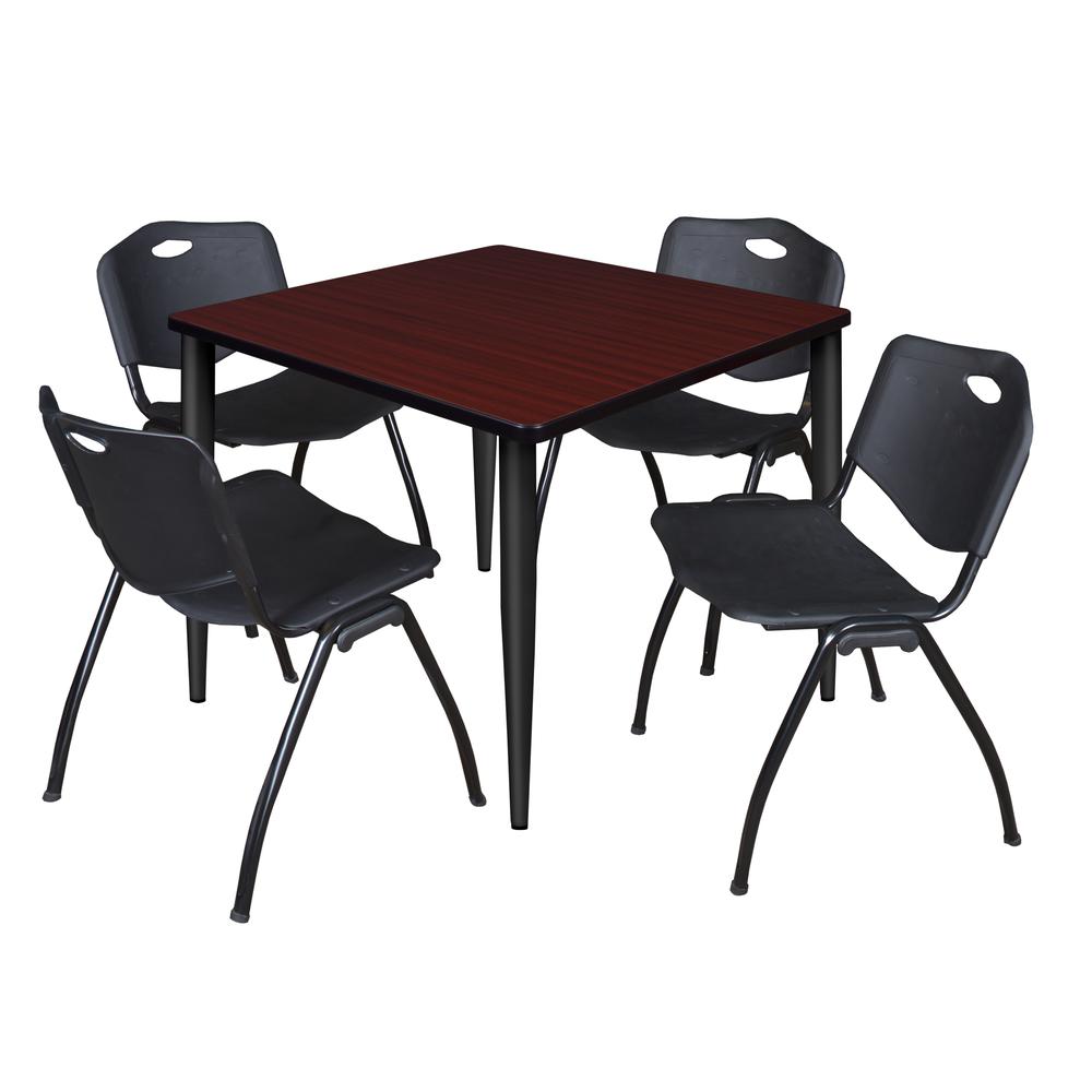 Regency Kahlo 36 in. Square Breakroom Table- Mahogany Top, Black Base & 4 M Stack Chairs- Black. Picture 1