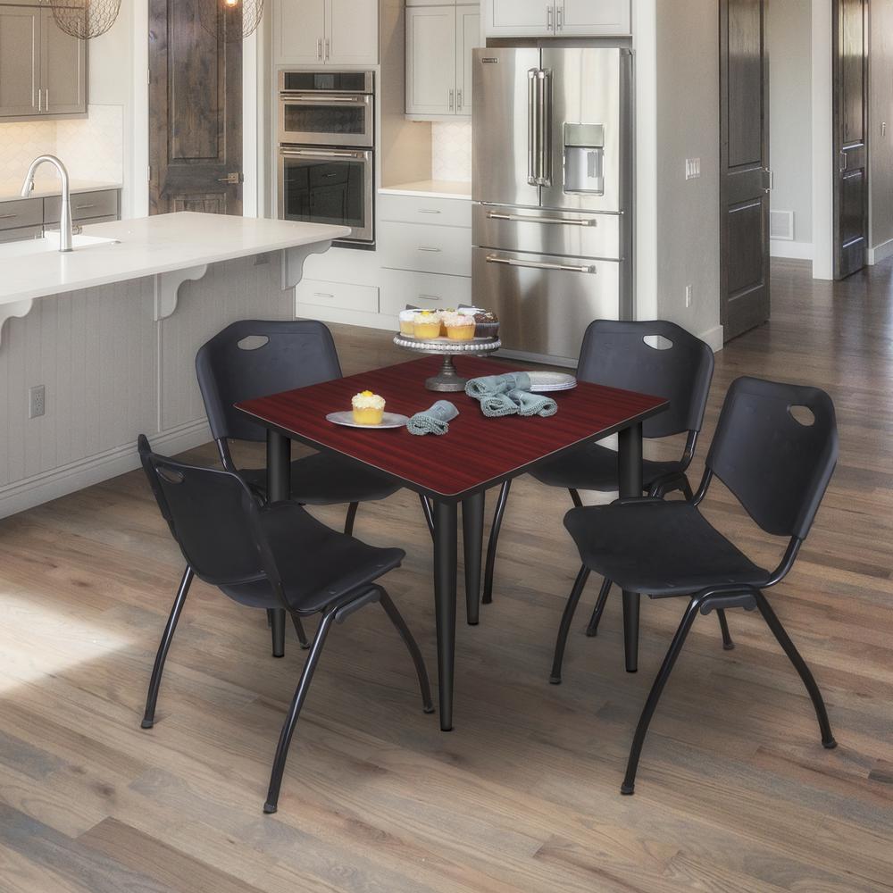 Regency Kahlo 36 in. Square Breakroom Table- Mahogany Top, Black Base & 4 M Stack Chairs- Black. Picture 7