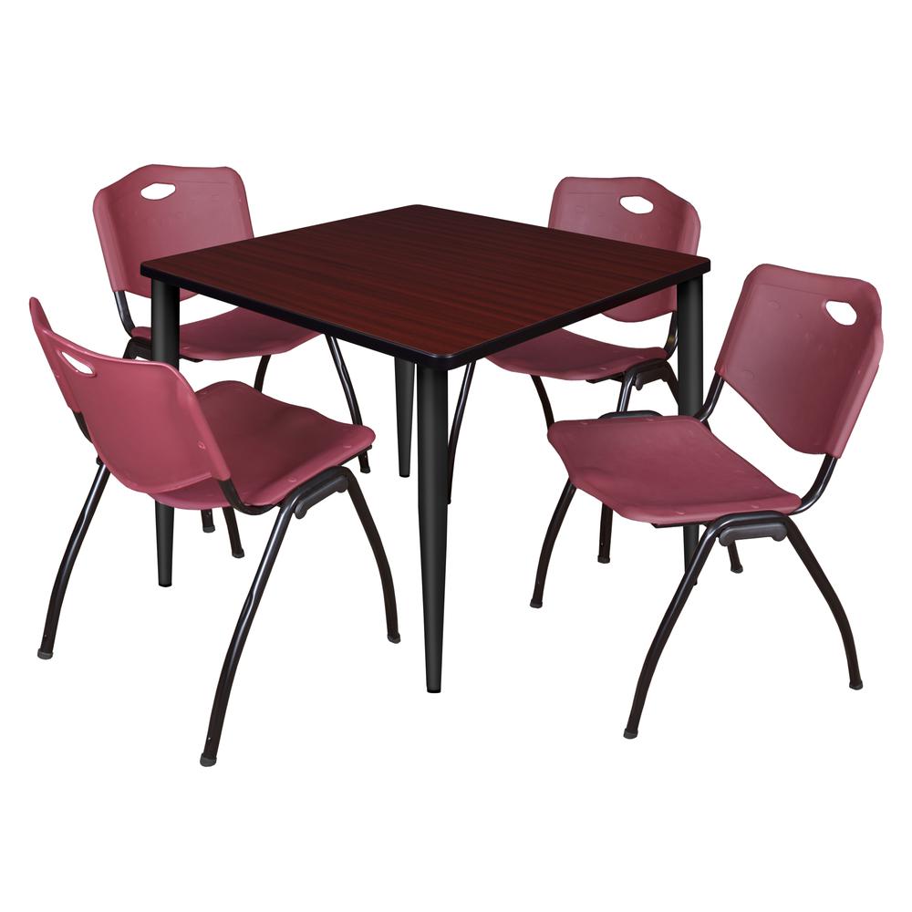 Regency Kahlo 36 in. Square Breakroom Table- Mahogany Top, Black Base & 4 M Stack Chairs- Burgundy. Picture 1