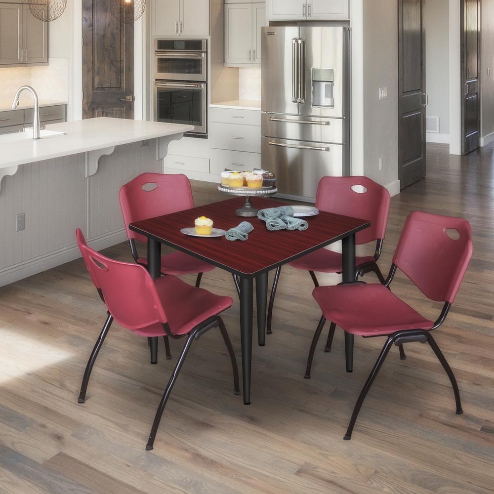Regency Kahlo 36 in. Square Breakroom Table- Mahogany Top, Black Base & 4 M Stack Chairs- Burgundy. Picture 7