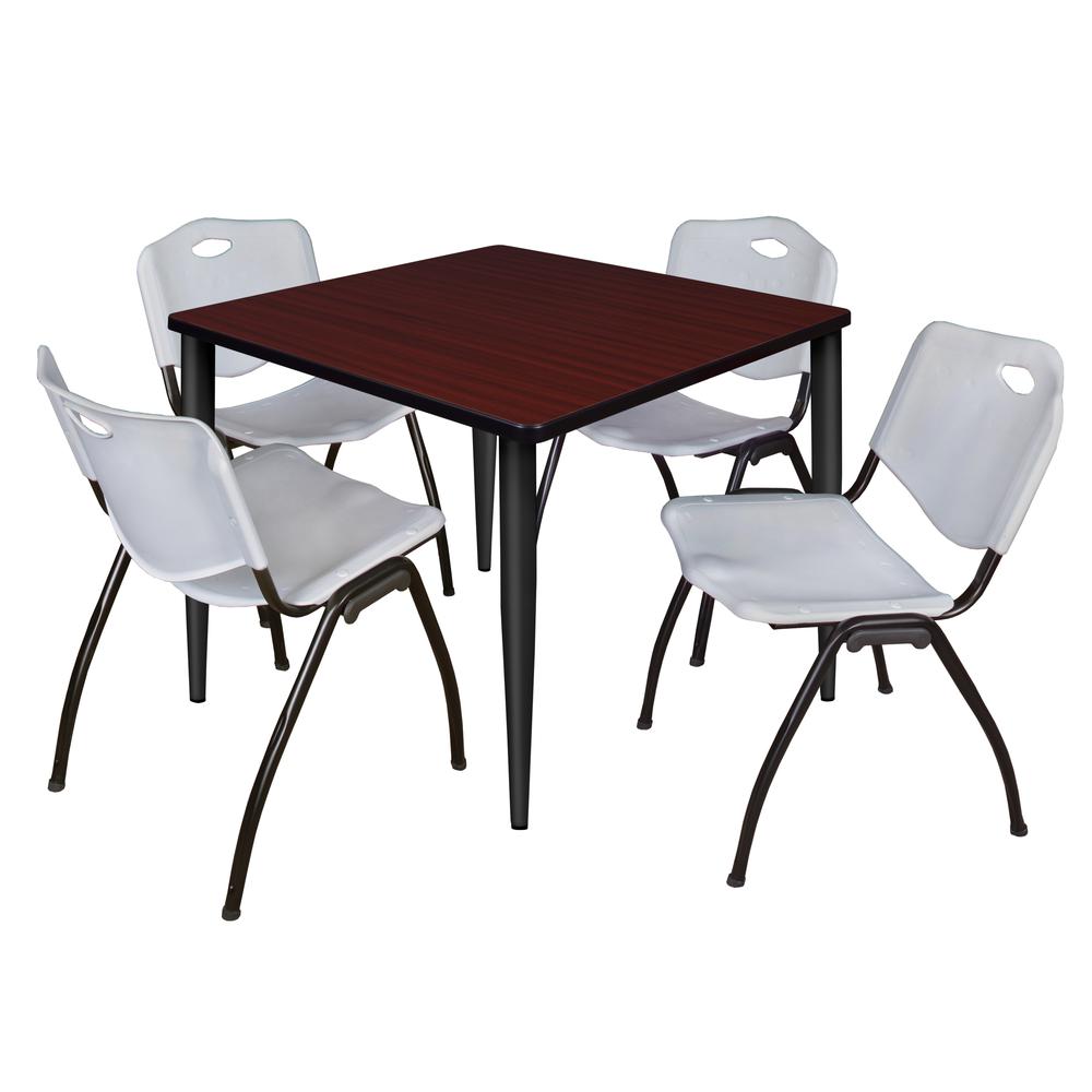 Regency Kahlo 36 in. Square Breakroom Table- Mahogany Top, Black Base & 4 M Stack Chairs- Grey. Picture 1