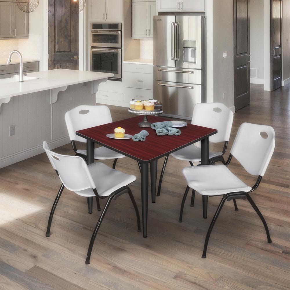 Regency Kahlo 36 in. Square Breakroom Table- Mahogany Top, Black Base & 4 M Stack Chairs- Grey. Picture 7