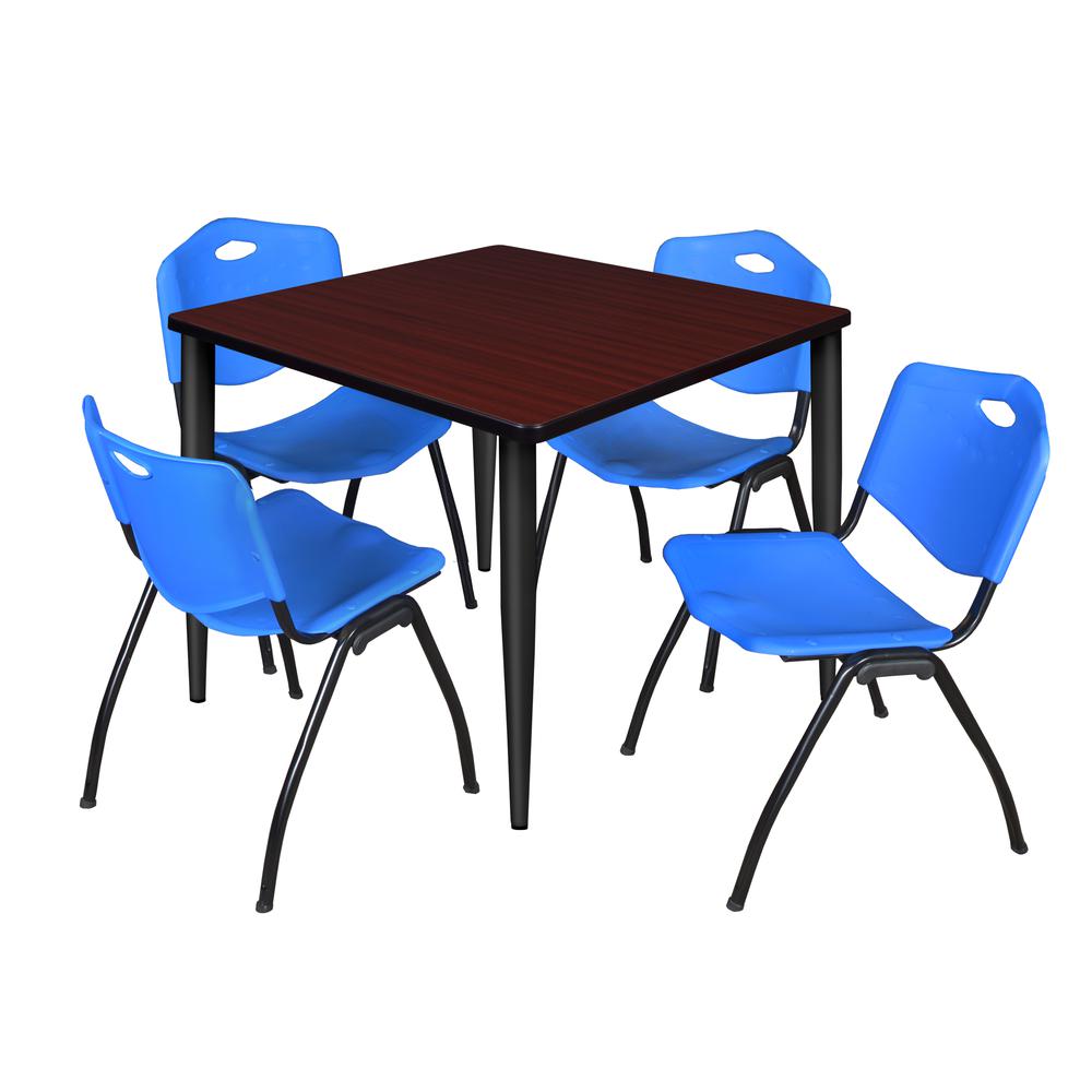 Regency Kahlo 36 in. Square Breakroom Table- Mahogany Top, Chrome Base & 4 M Stack Chairs- Blue. Picture 1