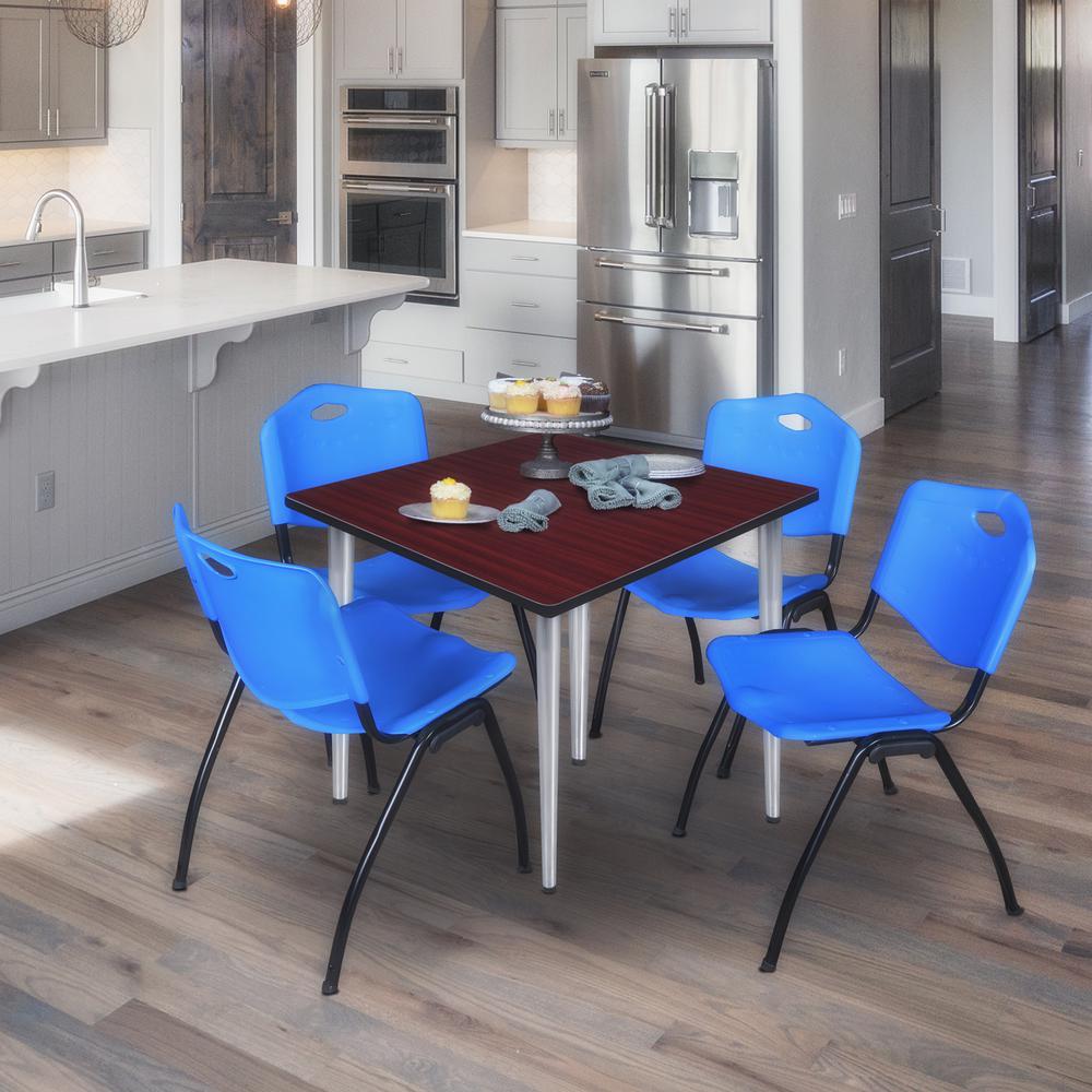 Regency Kahlo 36 in. Square Breakroom Table- Mahogany Top, Chrome Base & 4 M Stack Chairs- Blue. Picture 9