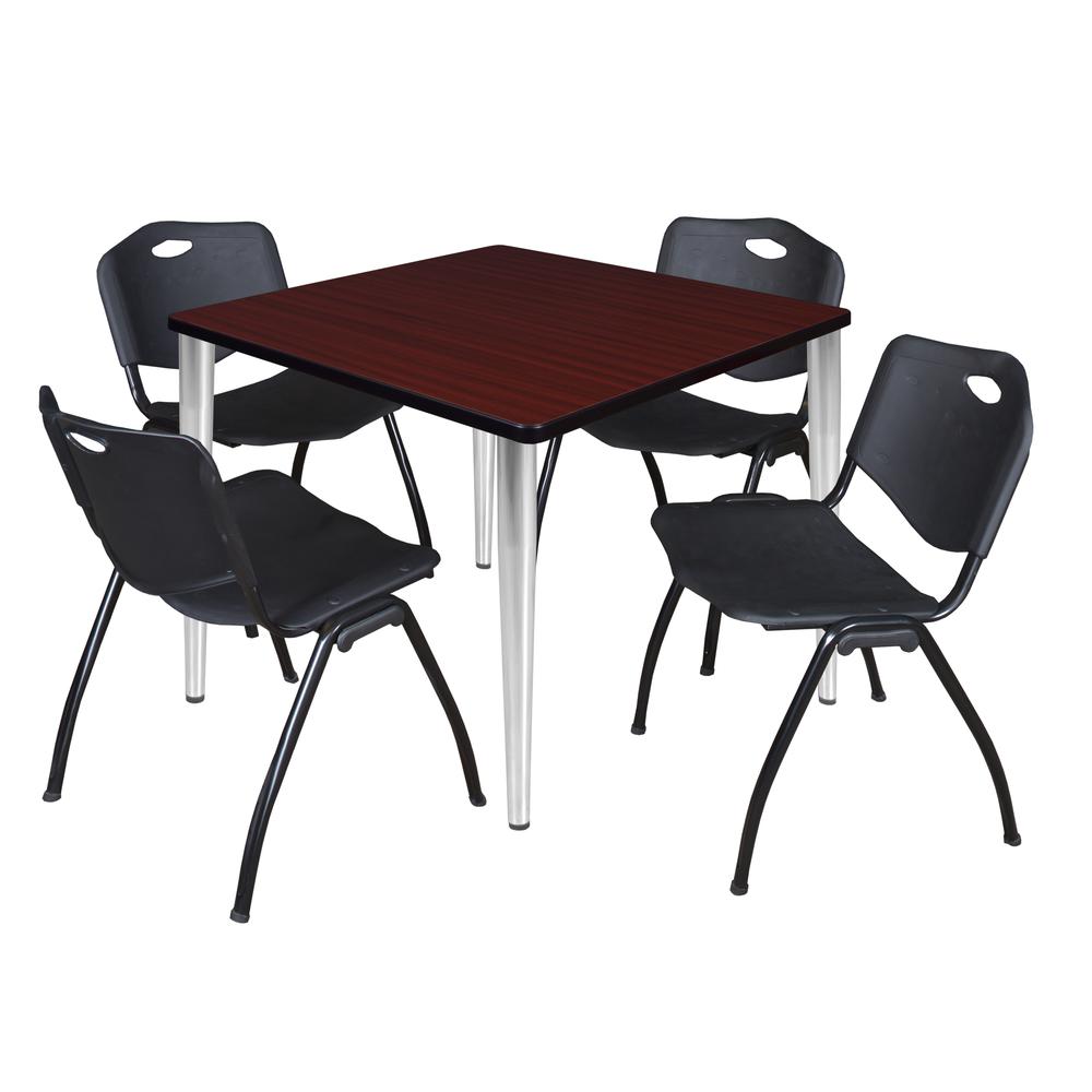Regency Kahlo 36 in. Square Breakroom Table- Mahogany Top, Chrome Base & 4 M Stack Chairs- Black. Picture 1