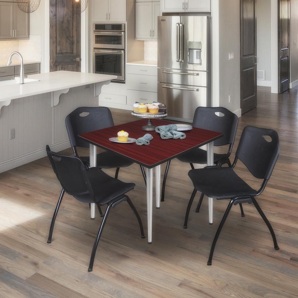 Regency Kahlo 36 in. Square Breakroom Table- Mahogany Top, Chrome Base & 4 M Stack Chairs- Black. Picture 7