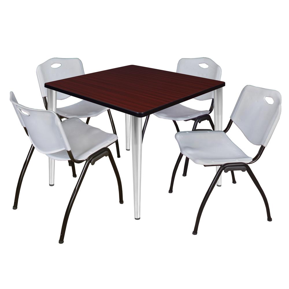 Regency Kahlo 36 in. Square Breakroom Table- Mahogany Top, Chrome Base & 4 M Stack Chairs- Grey. Picture 1