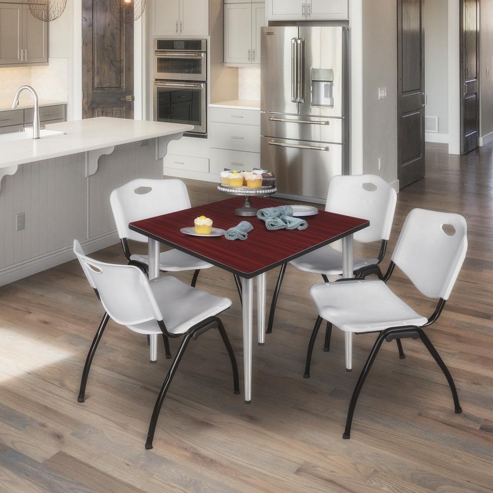 Regency Kahlo 36 in. Square Breakroom Table- Mahogany Top, Chrome Base & 4 M Stack Chairs- Grey. Picture 7