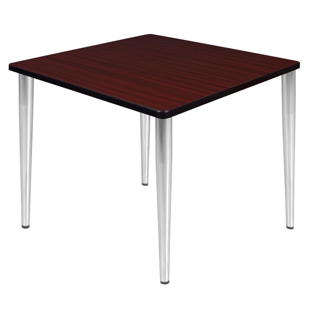 Kahlo 36" Square Tapered Leg Table- Mahogany/ Chrome. Picture 1