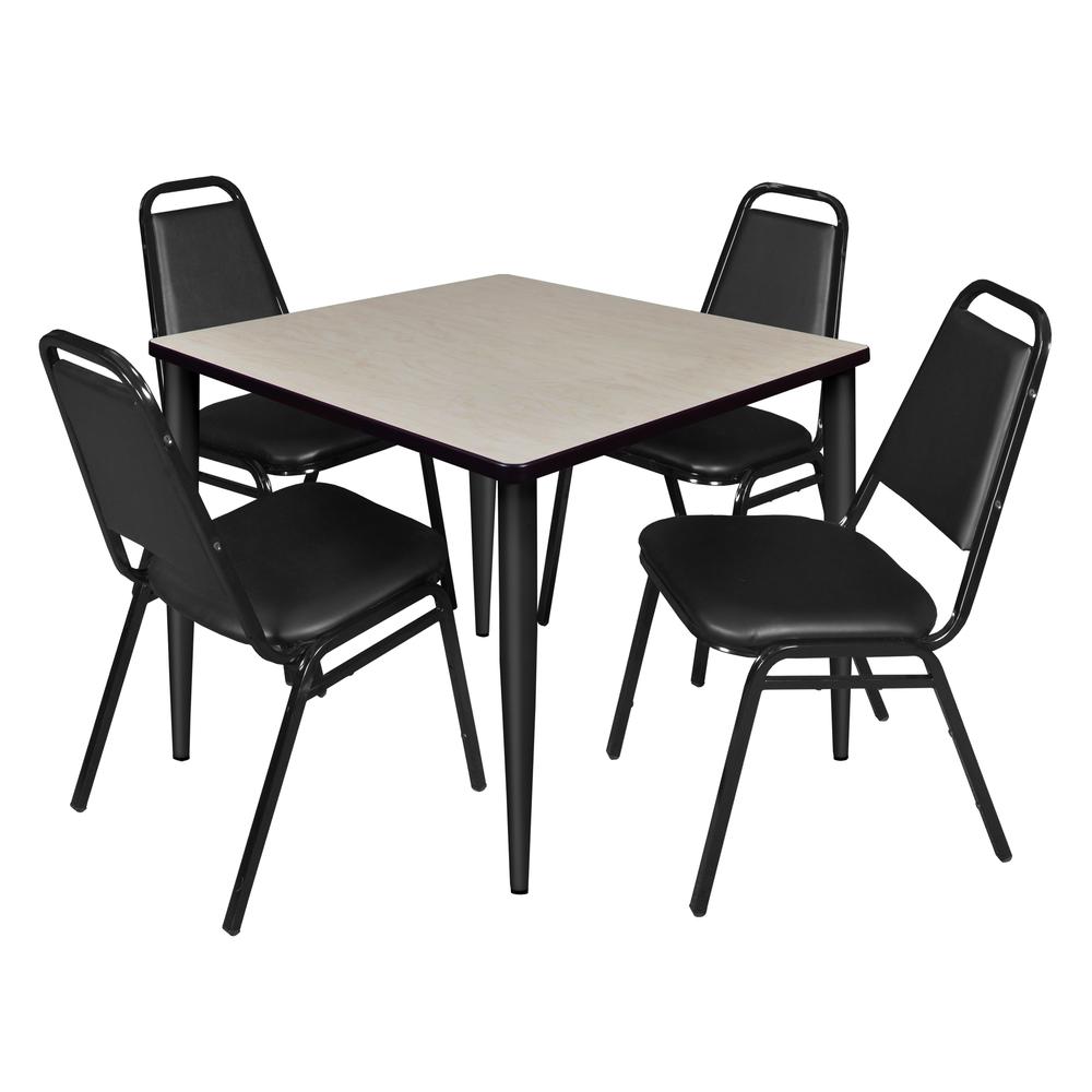 Regency Kahlo 36 in. Square Breakroom Table- Maple Top, Black Base & 4 Restaurant Stack Chairs- Black. Picture 1