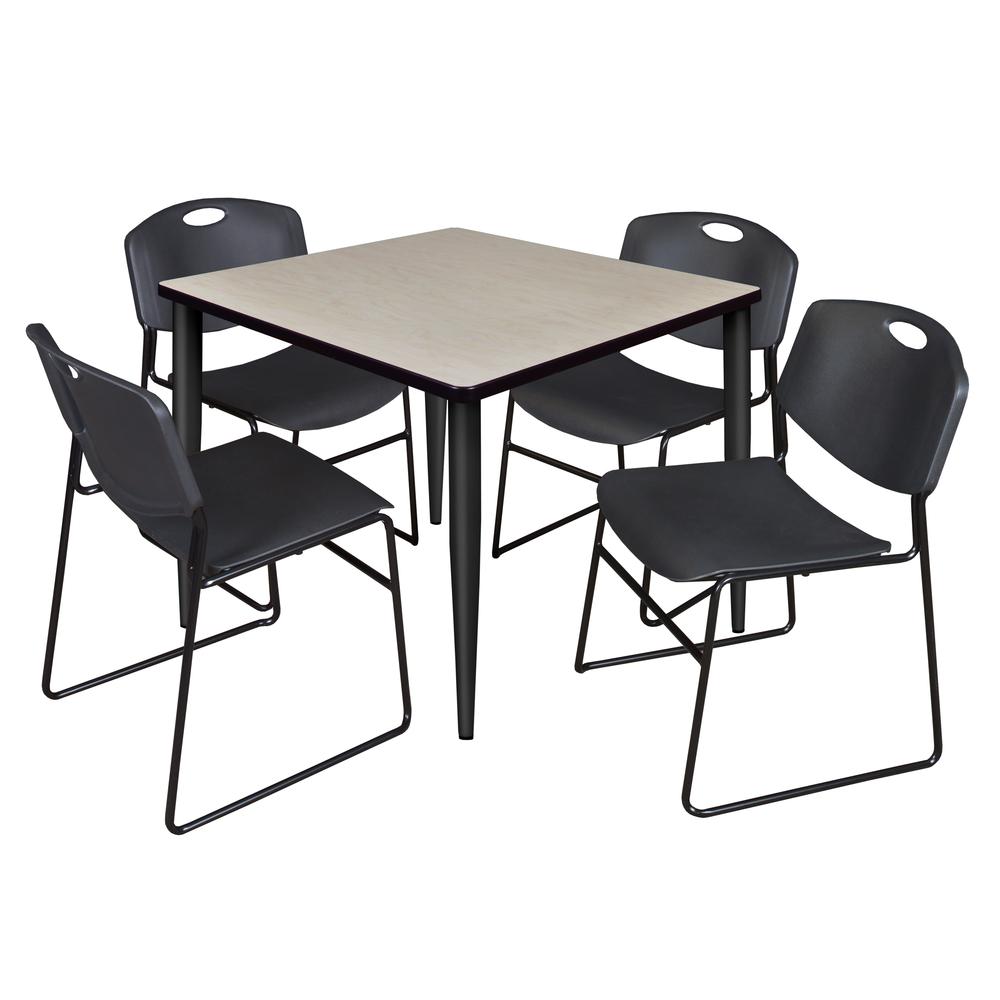 Regency Kahlo 36 in. Square Breakroom Table- Maple Top, Black Base & 4 Zeng Stack Chairs- Black. Picture 1