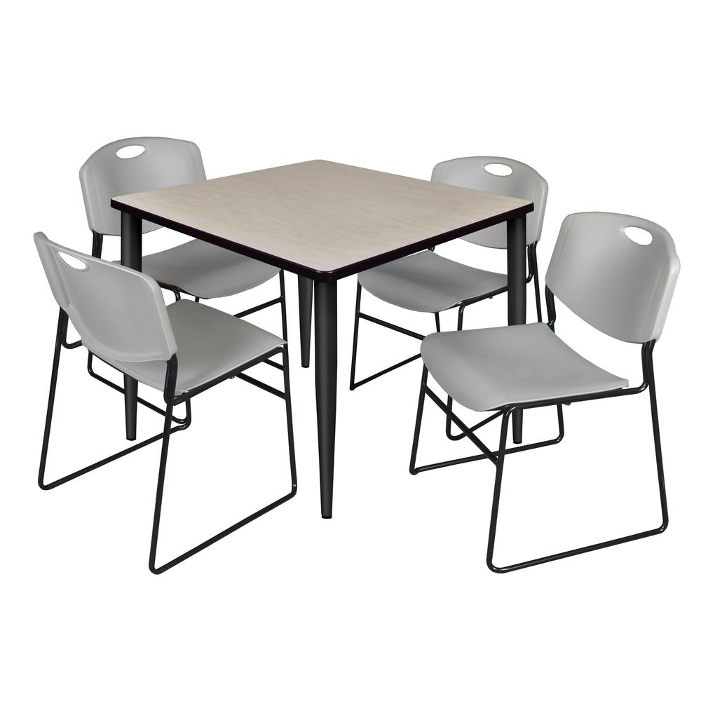 Regency Kahlo 36 in. Square Breakroom Table- Maple Top, Black Base & 4 Zeng Stack Chairs- Grey. Picture 1