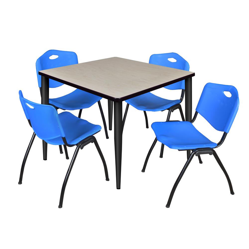 Regency Kahlo 36 in. Square Breakroom Table- Maple Top, Black Base & 4 M Stack Chairs- Blue. Picture 1