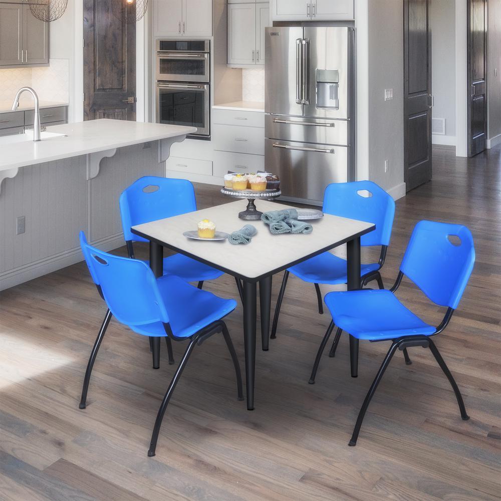 Regency Kahlo 36 in. Square Breakroom Table- Maple Top, Black Base & 4 M Stack Chairs- Blue. Picture 9