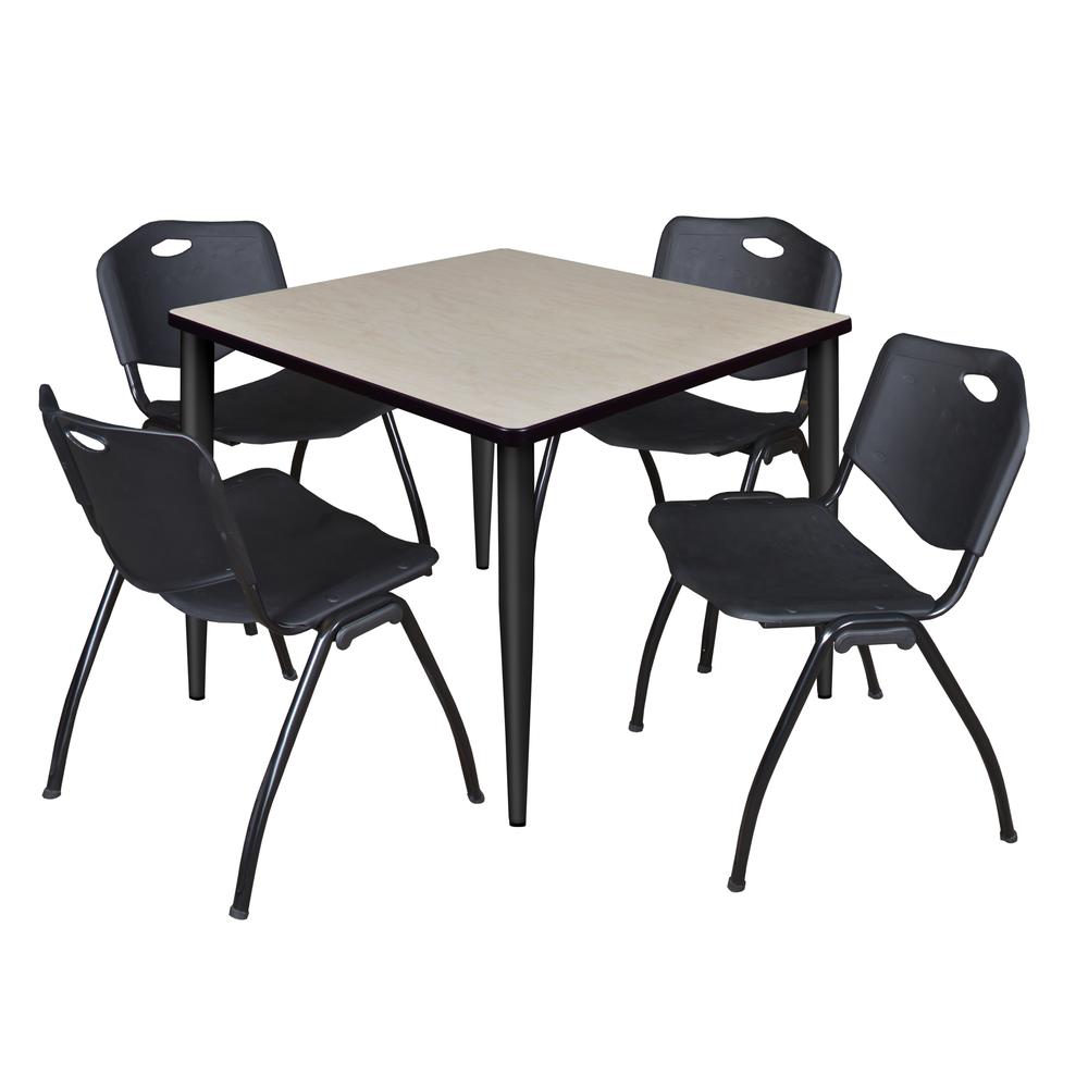 Regency Kahlo 36 in. Square Breakroom Table- Maple Top, Black Base & 4 M Stack Chairs- Black. Picture 1