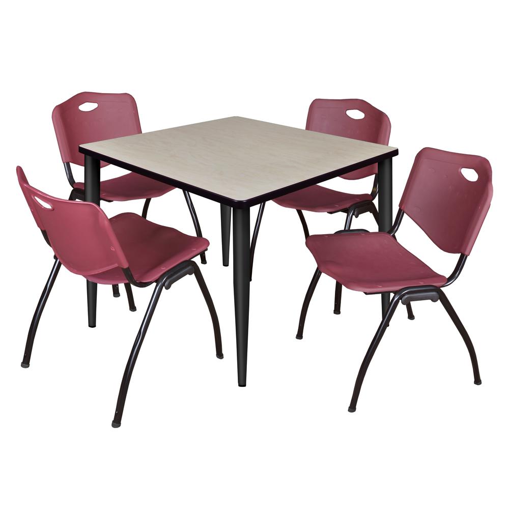 Regency Kahlo 36 in. Square Breakroom Table- Maple Top, Black Base & 4 M Stack Chairs- Burgundy. Picture 1