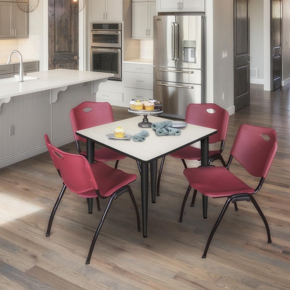 Regency Kahlo 36 in. Square Breakroom Table- Maple Top, Black Base & 4 M Stack Chairs- Burgundy. Picture 9