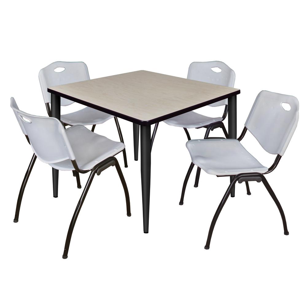 Regency Kahlo 36 in. Square Breakroom Table- Maple Top, Black Base & 4 M Stack Chairs- Grey. Picture 1