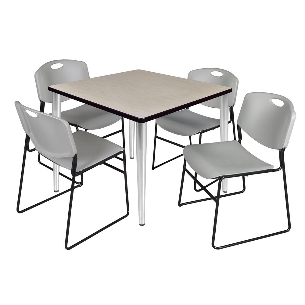 Regency Kahlo 36 in. Square Breakroom Table- Maple Top, Chrome Base & 4 Zeng Stack Chairs- Grey. Picture 1