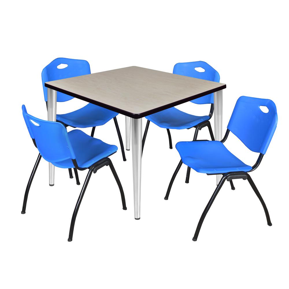 Regency Kahlo 36 in. Square Breakroom Table- Maple Top, Chrome Base & 4 M Stack Chairs- Blue. Picture 1