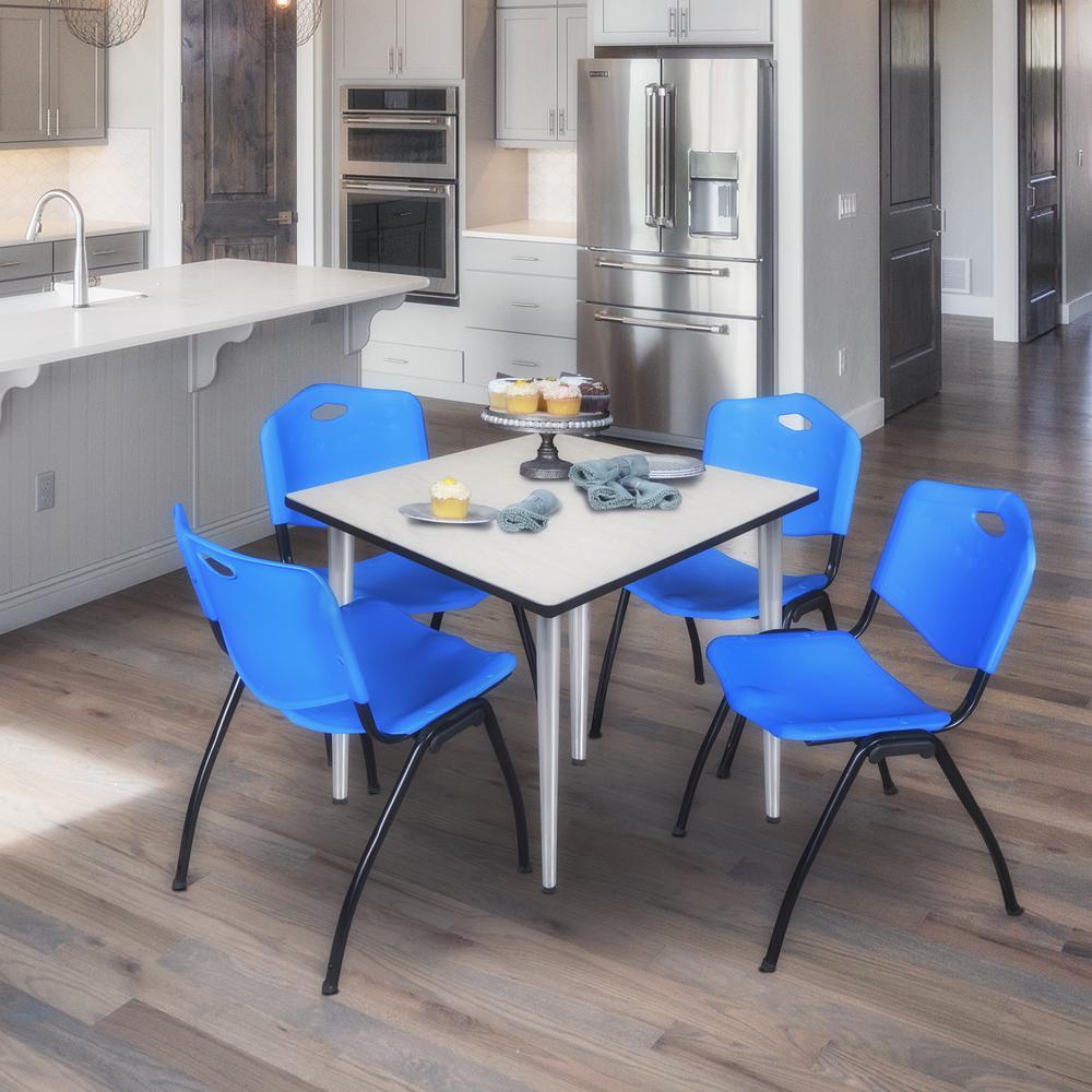 Regency Kahlo 36 in. Square Breakroom Table- Maple Top, Chrome Base & 4 M Stack Chairs- Blue. Picture 7