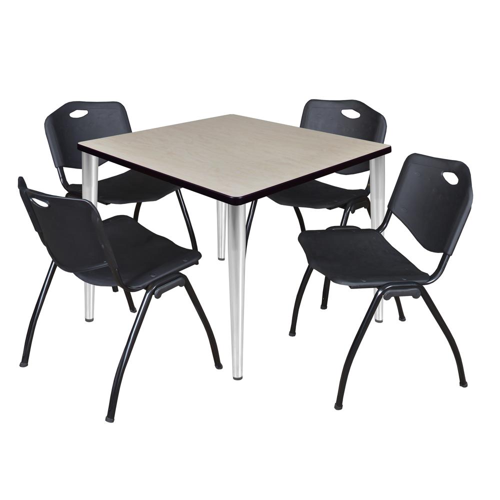 Regency Kahlo 36 in. Square Breakroom Table- Maple Top, Chrome Base & 4 M Stack Chairs- Black. Picture 1