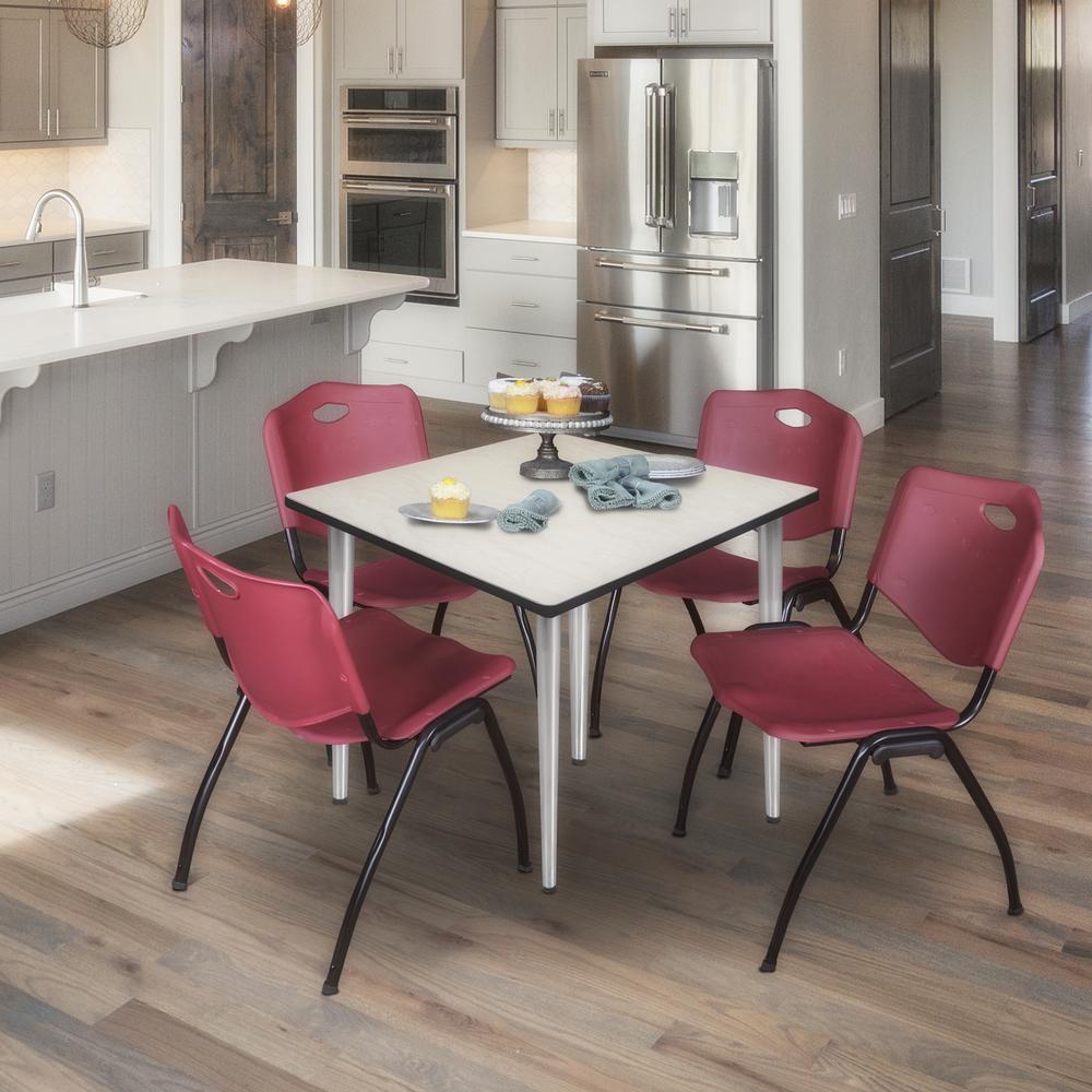 Regency Kahlo 36 in. Square Breakroom Table- Maple Top, Chrome Base & 4 M Stack Chairs- Burgundy. Picture 7