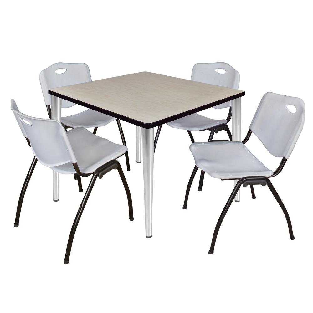 Regency Kahlo 36 in. Square Breakroom Table- Maple Top, Chrome Base & 4 M Stack Chairs- Grey. Picture 1