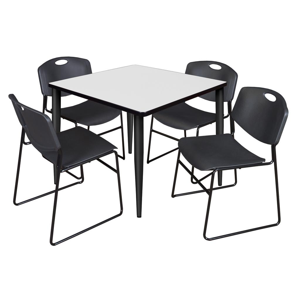 Regency Kahlo 36 in. Square Breakroom Table- White, Black Base & 4 Zeng Stack Chairs- Black. Picture 1