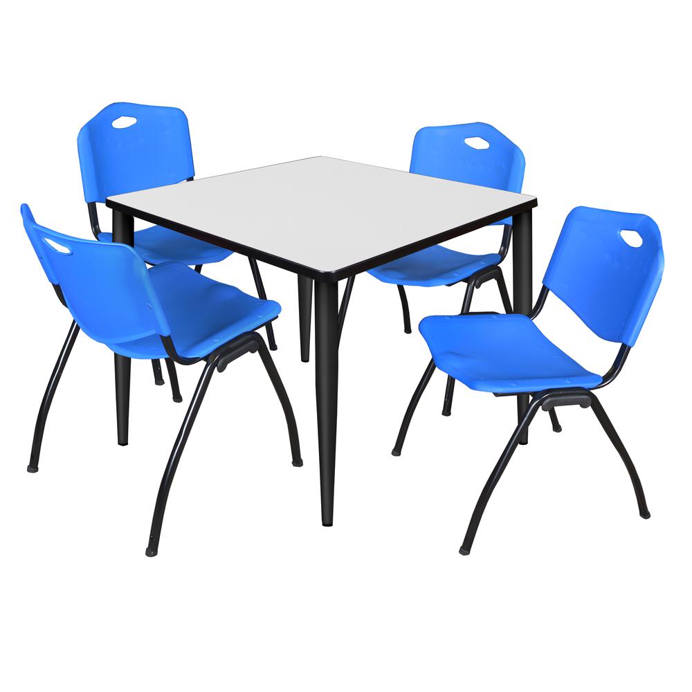 Regency Kahlo 36 in. Square Breakroom Table- White, Black Base & 4 M Stack Chairs- Blue. Picture 1