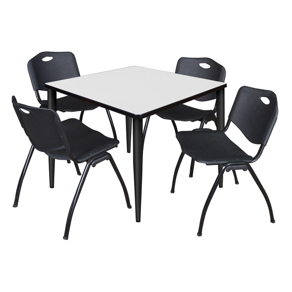 Regency Kahlo 36 in. Square Breakroom Table- White, Black Base & 4 M Stack Chairs- Black. Picture 1