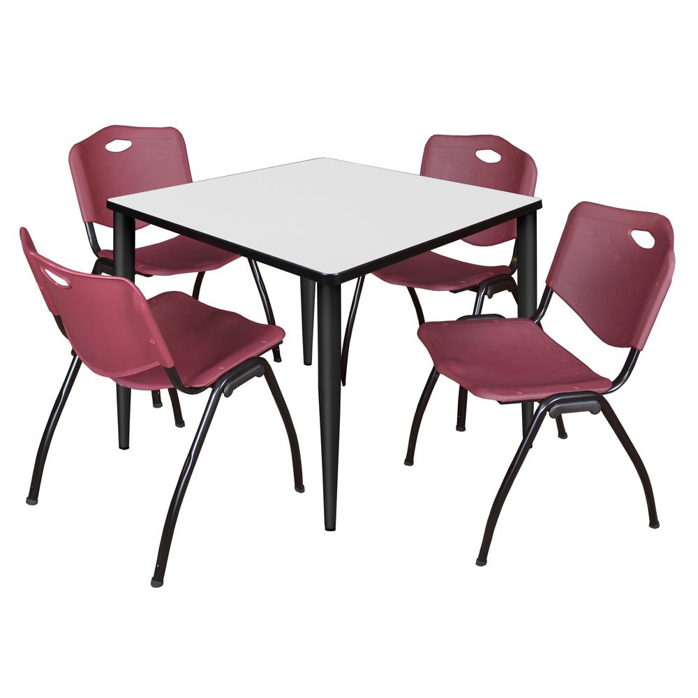 Regency Kahlo 36 in. Square Breakroom Table- White, Black Base & 4 M Stack Chairs- Burgundy. Picture 1