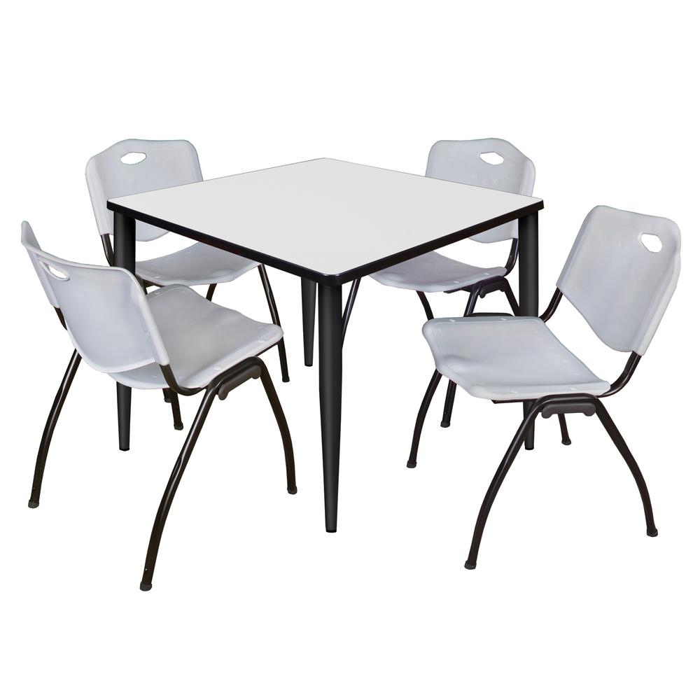 Regency Kahlo 36 in. Square Breakroom Table- White, Black Base & 4 M Stack Chairs- Grey. Picture 1
