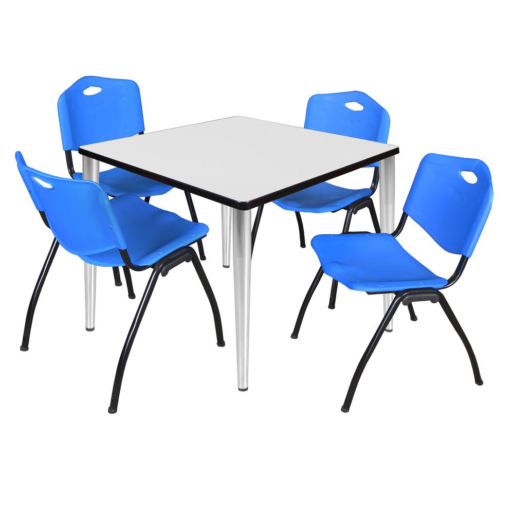 Regency Kahlo 36 in. Square Breakroom Table- White Top, Chrome Base & 4 M Stack Chairs- Blue. Picture 1