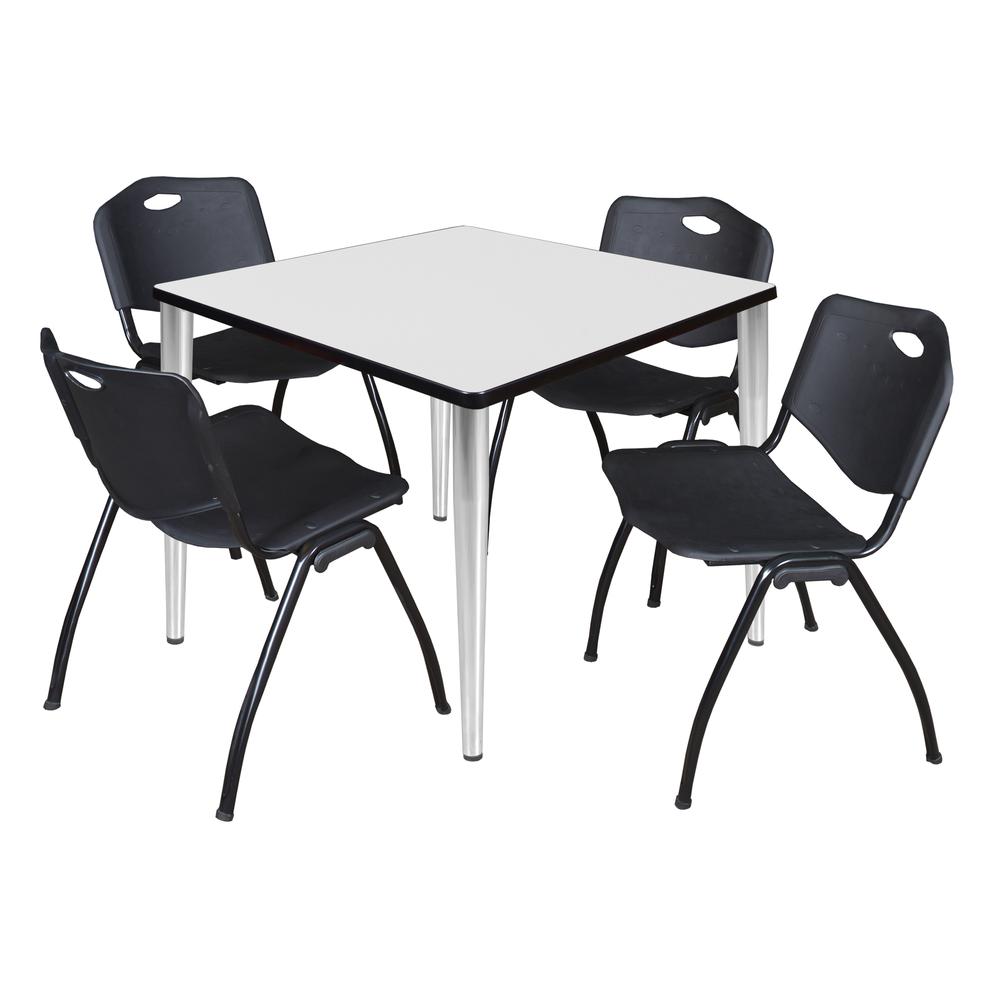 Regency Kahlo 36 in. Square Breakroom Table- White Top, Chrome Base & 4 M Stack Chairs- Black. Picture 1