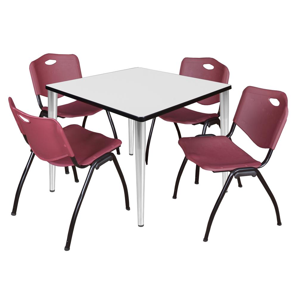 Regency Kahlo 36 in. Square Breakroom Table- White Top, Chrome Base & 4 M Stack Chairs- Burgundy. Picture 1