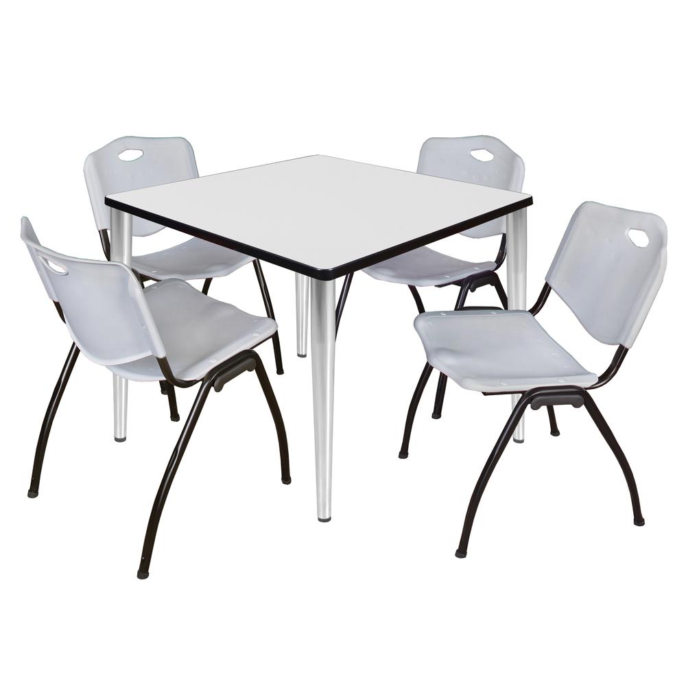 Regency Kahlo 36 in. Square Breakroom Table- White Top, Chrome Base & 4 M Stack Chairs- Grey. Picture 1