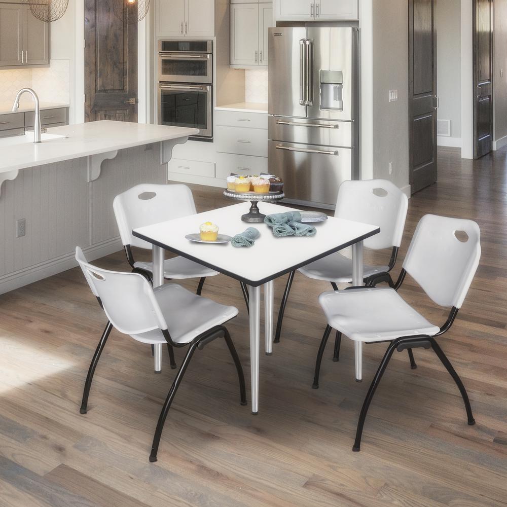 Regency Kahlo 36 in. Square Breakroom Table- White Top, Chrome Base & 4 M Stack Chairs- Grey. Picture 7