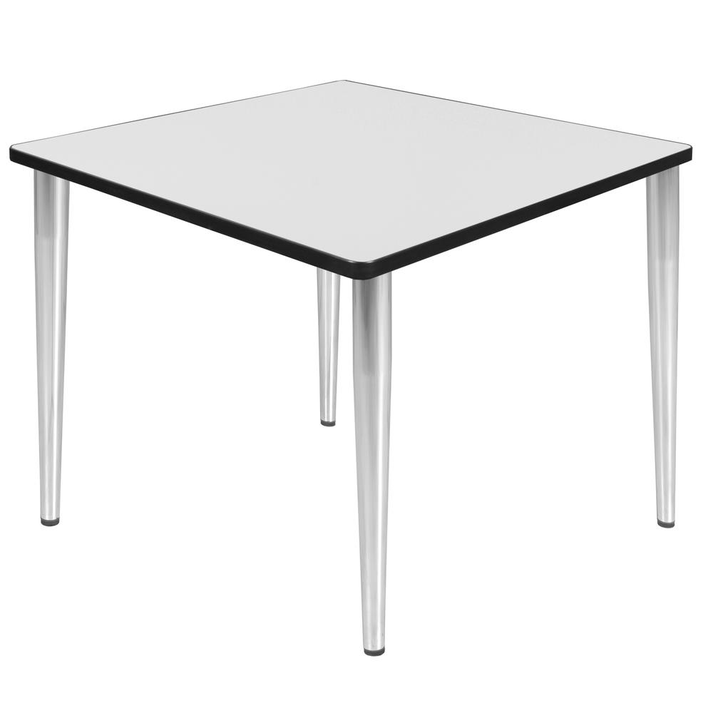Kahlo 36" Square Tapered Leg Table- White/ Chrome. Picture 1