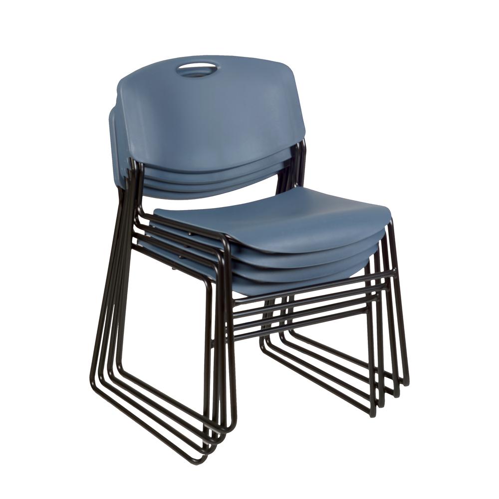 Regency Kahlo 36 in. Round Breakroom Table- Ash Grey Top, Black Base & 4 Zeng Stack Chairs- Blue. Picture 6