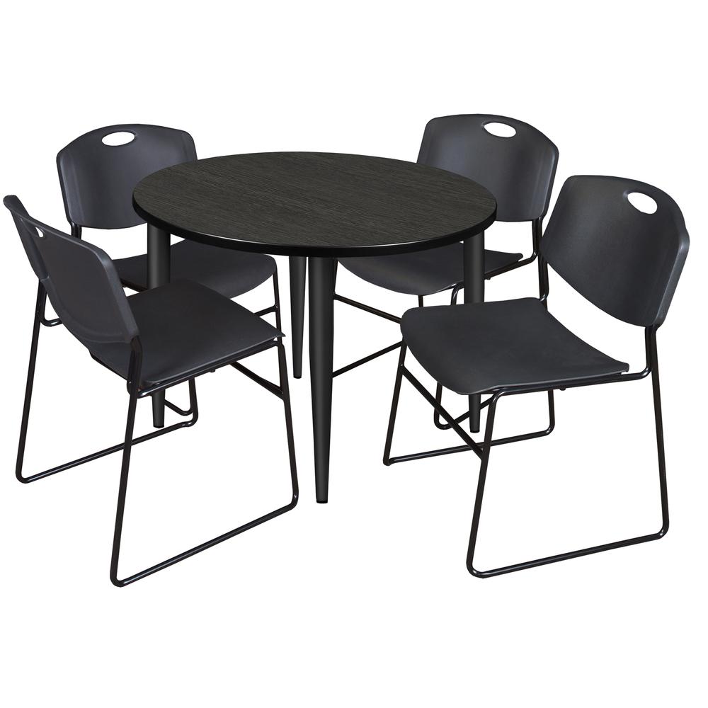 Regency Kahlo 36 in. Round Breakroom Table- Ash Grey Top, Black Base & 4 Zeng Stack Chairs- Black. Picture 1