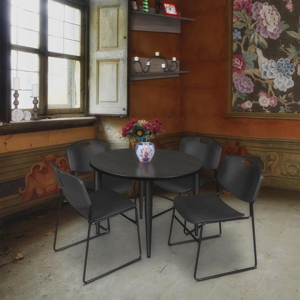 Regency Kahlo 36 in. Round Breakroom Table- Ash Grey Top, Black Base & 4 Zeng Stack Chairs- Black. Picture 7