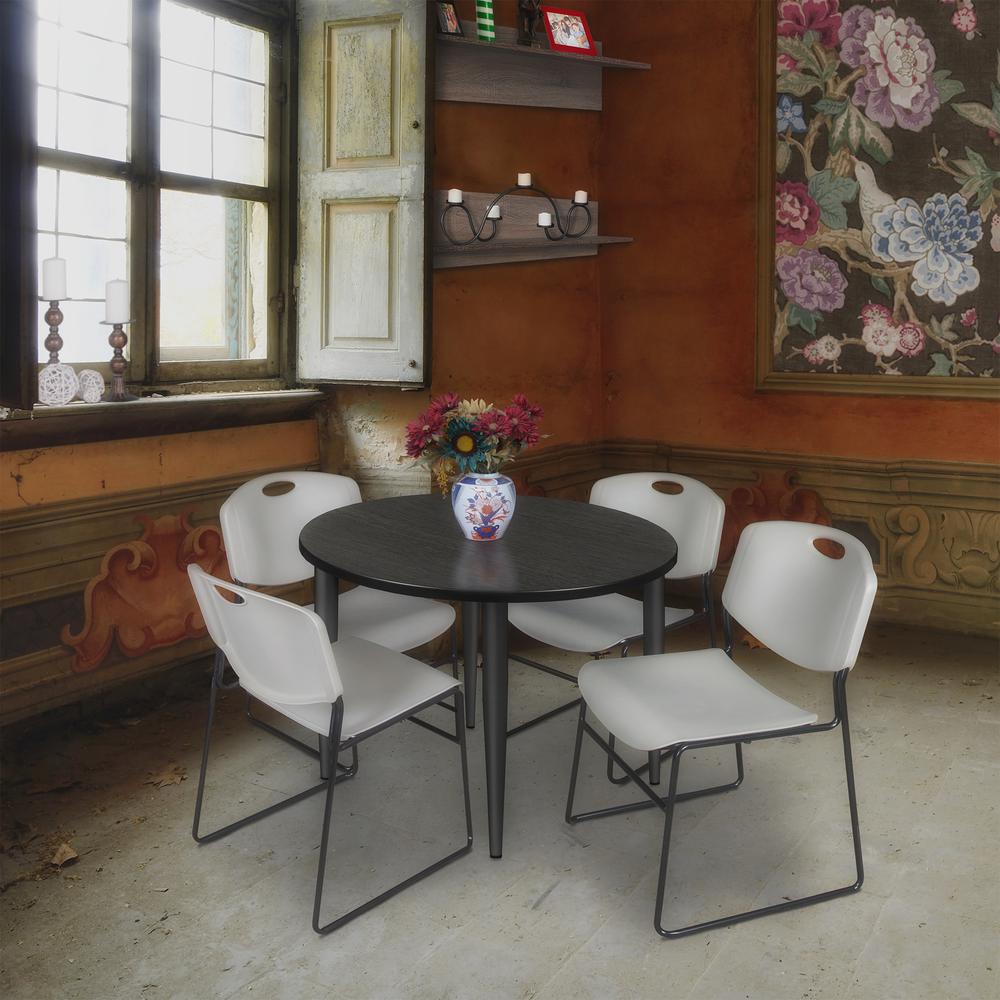 Regency Kahlo 36 in. Round Breakroom Table- Ash Grey Top, Black Base & 4 Zeng Stack Chairs- Grey. Picture 7