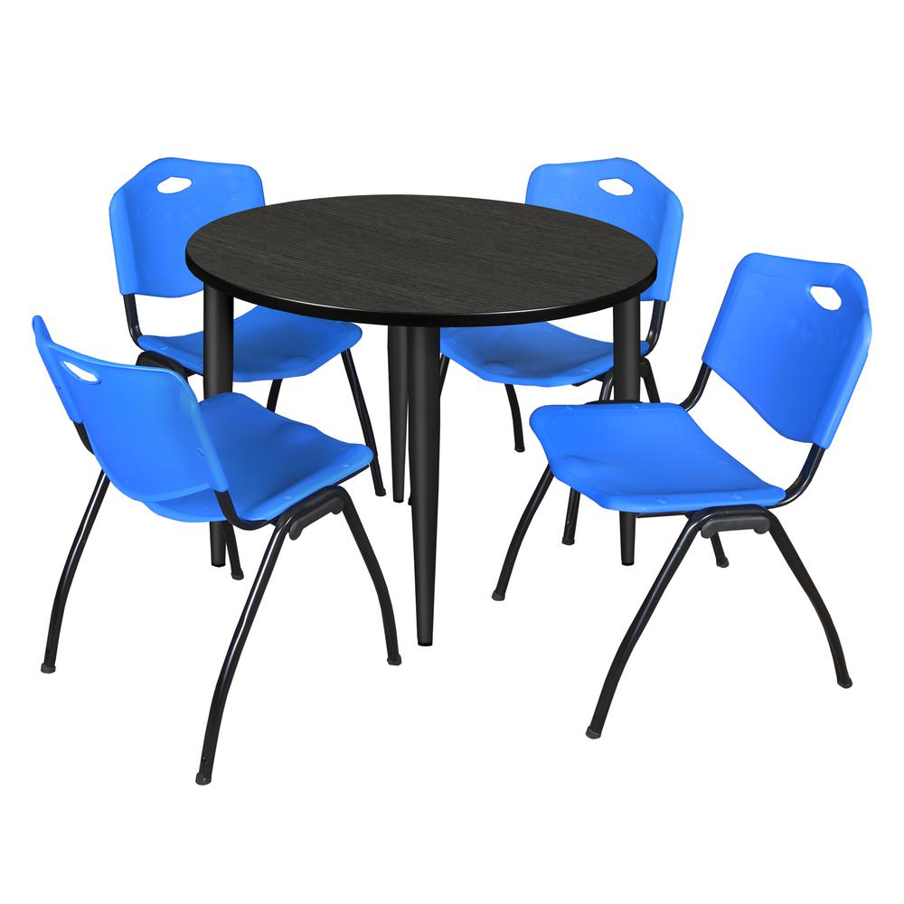 Regency Kahlo 36 in. Round Breakroom Table- Ash Grey Top, Black Base & 4 M Stack Chairs- Blue. Picture 1