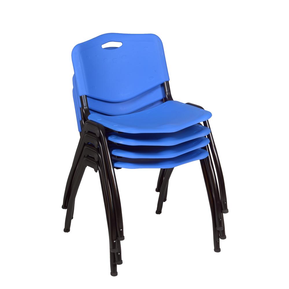 Regency Kahlo 36 in. Round Breakroom Table- Ash Grey Top, Black Base & 4 M Stack Chairs- Blue. Picture 6