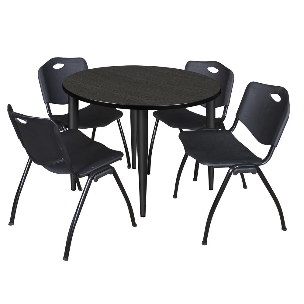 Regency Kahlo 36 in. Round Breakroom Table- Ash Grey Top, Black Base & 4 M Stack Chairs- Black. Picture 1