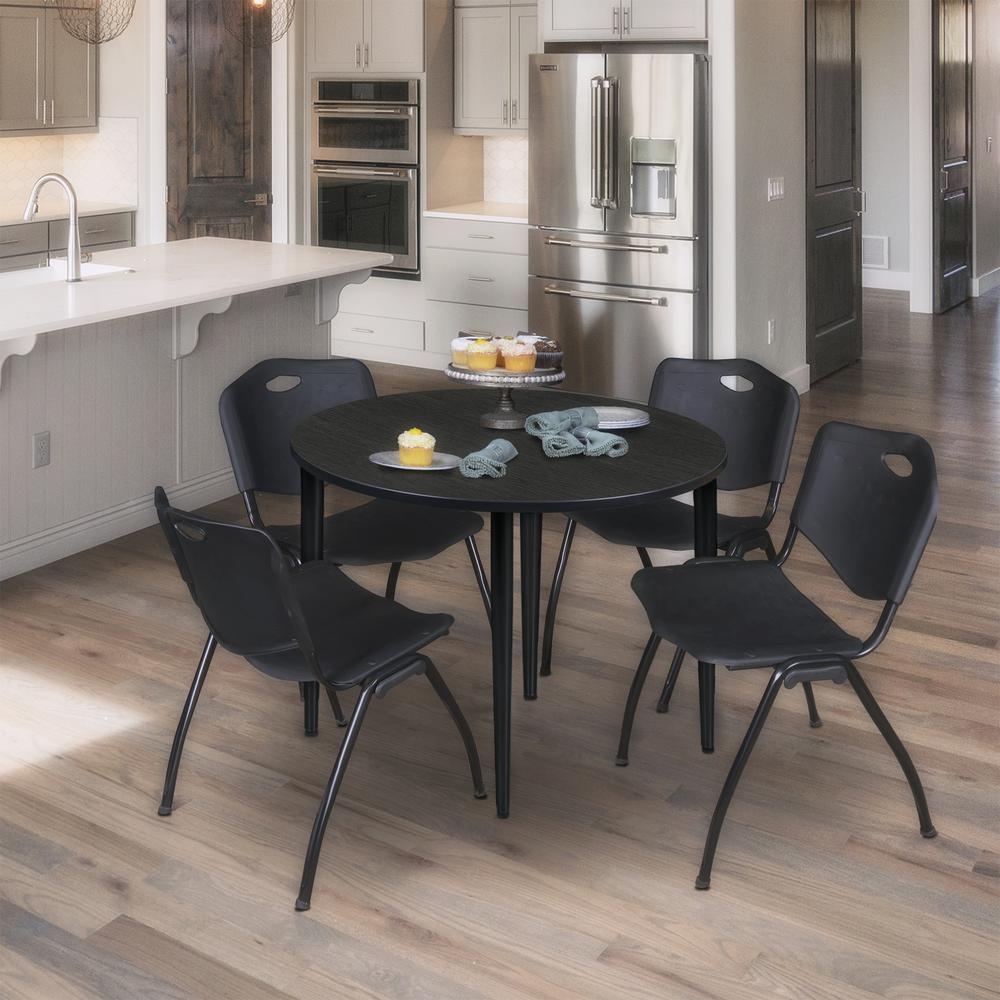 Regency Kahlo 36 in. Round Breakroom Table- Ash Grey Top, Black Base & 4 M Stack Chairs- Black. Picture 7