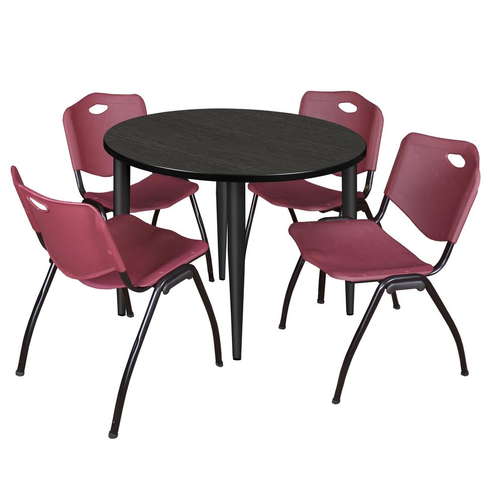 Regency Kahlo 36 in. Round Breakroom Table- Ash Grey Top, Black Base & 4 M Stack Chairs- Burgundy. Picture 1